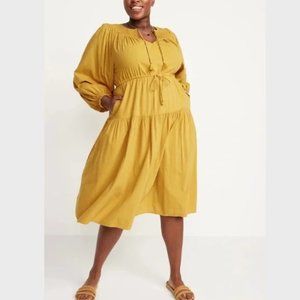 Old Navy Waist-Defined Crinkle-Textured Long-Sleeve Midi Dress 4X